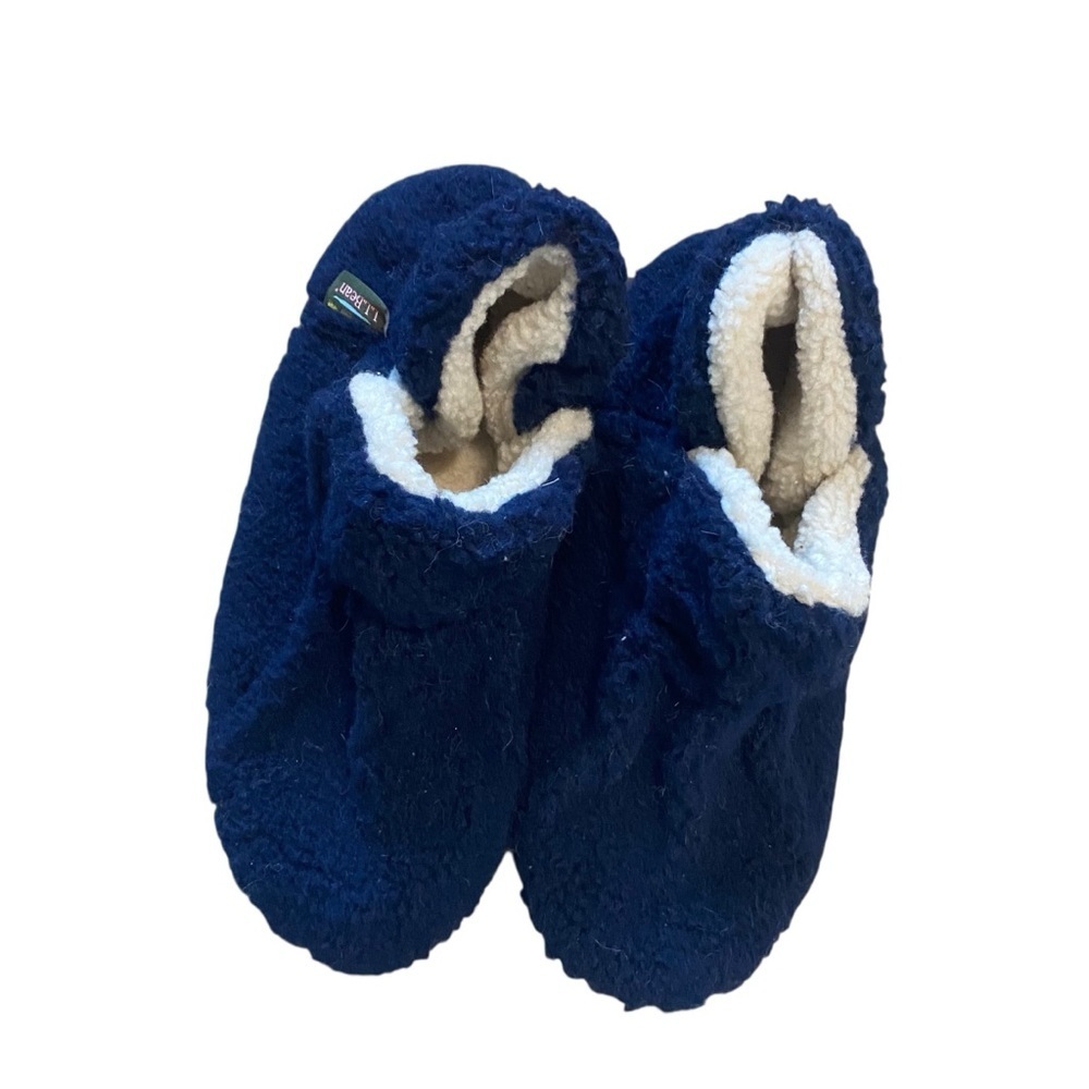 L.L. Bean Navy Blue and White Sherpa Fleece Slipper Booties Size Women's 9